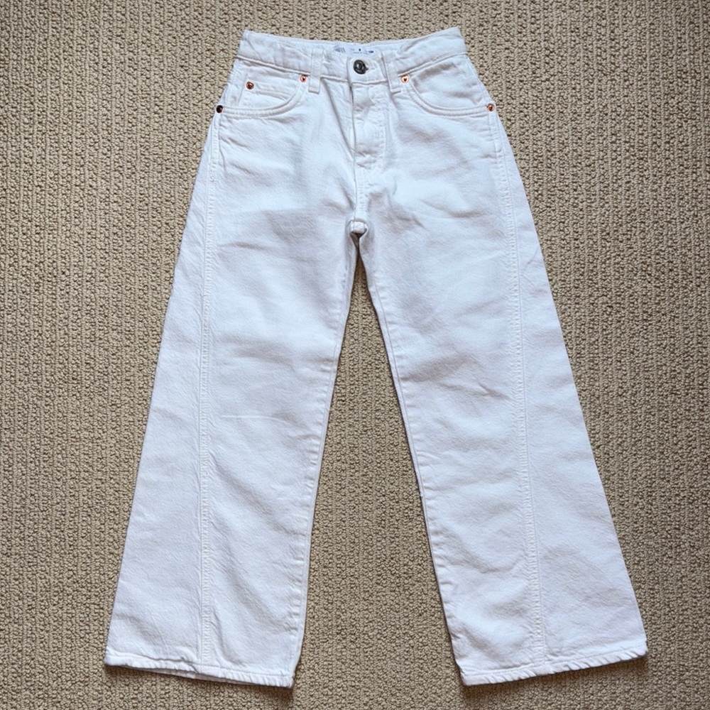 Zara Girls Wide Leg Jeans White size 9 excellent